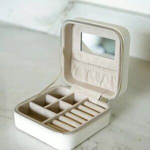 Mya Mini Jewelry Travel Case White Mirror Organizer Storage Box Mini Small